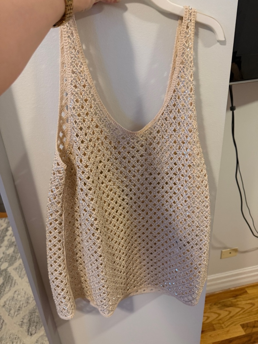 H&M cream Crochet beaded Tank Top